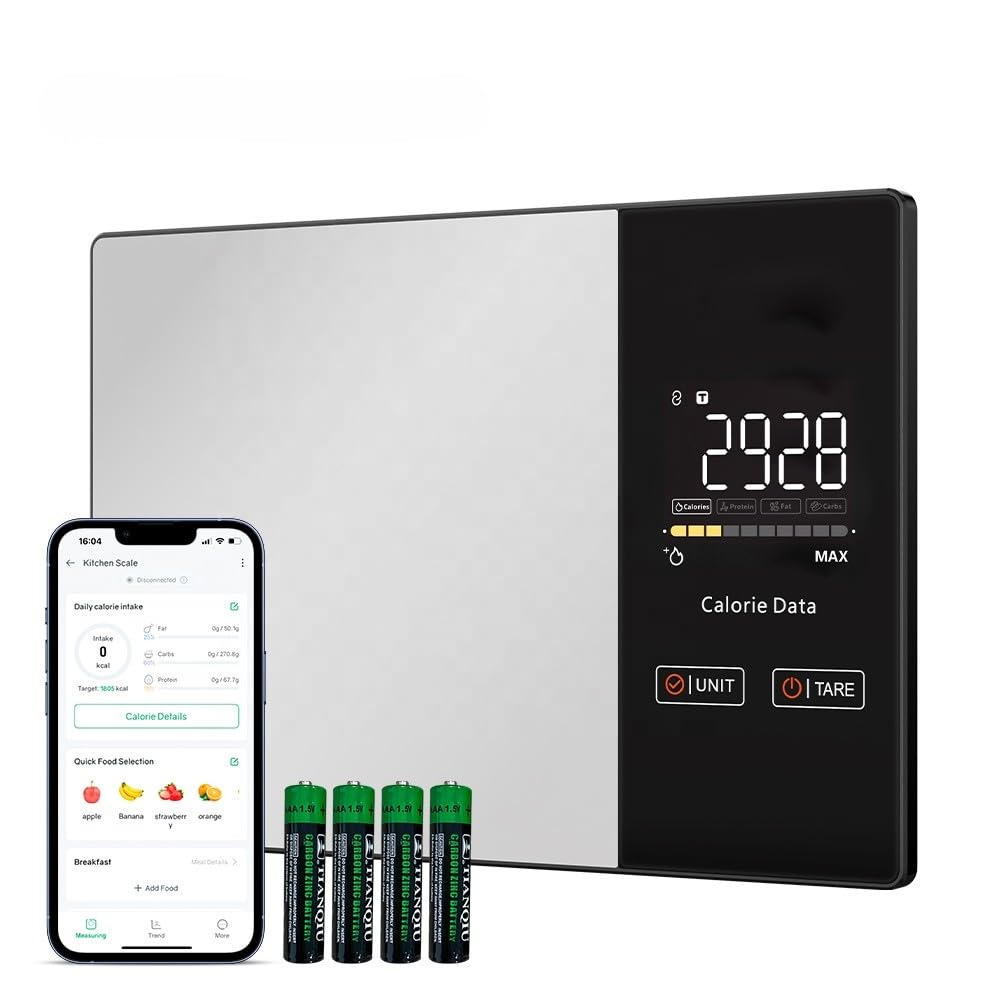 Balance de Cuisine Connectée Intelligente 1g avec App Mobile, Affichage LED, Calories, Protéines, Lipides, Glucides – Inox, Idéale pour Régime et Nutrition