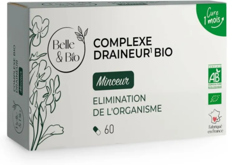 DETOX & DRAINAGE MINCEUR - Complexe Draineur Bio - 60 gélules - Certifié Bio par Ecocert - Maté Vert, Bouleau, Pissenlit, Artichaut et Reine des près - Fabriqué en France