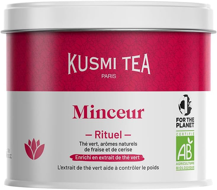 Rituel Minceur Bio - Thé Minceur - Enrichi en Extrait de Thé Vert - Facilite la Perte de Poids - Fraise et Cerises - Boîte Thé Métal 100g - Quantité pour environ 50 Tasses Minceur 100g