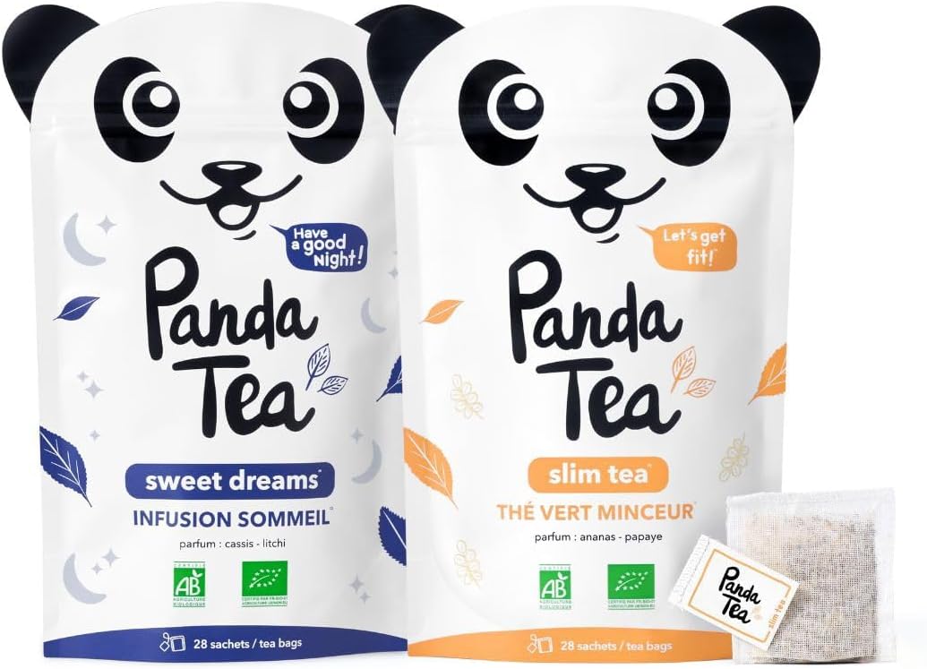 Duo Slim Tea & Sweet Dreams - Thé Vert Minceur & Infusion Sommeil Profond - 56 Sachets Mousselines - Detox, Perte de poids & Sommeil Réparateur
