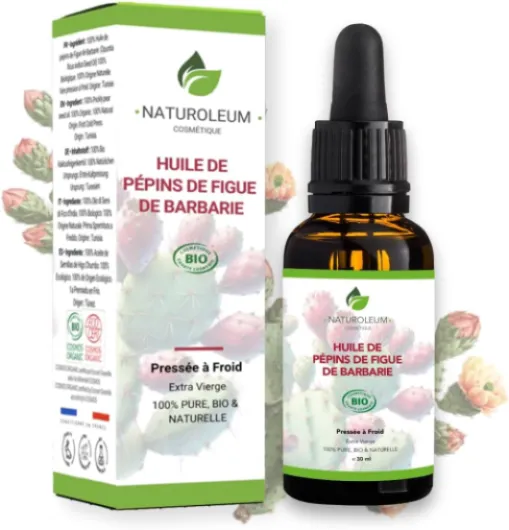 Huile de Pépins de Figue de Barbarie Bio 30ml - Pipette - Bouteille en Verre - 100% Pure, Naturelle, Pressée à Froid - Huile de Figue de Barbarie Bio Visage Anti-Âge et Anti Cerne Bio 30 ml (Lot de 1) Figue de Barbarie 30ml