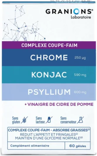 COUPE FAIM - Chrome - Konjac - Psyllium - Vinaigre de Cidre de Pomme - Fabriqué en France - 60 gélules