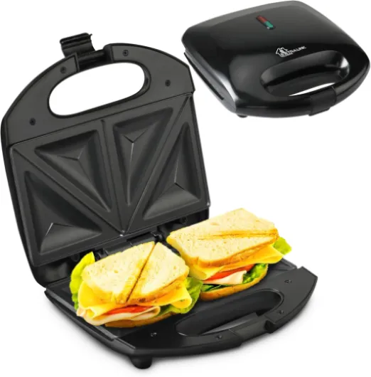 Extralink Appareil à croque-monsieur 750 W – Appareil à croque-monsieur avec pieds antidérapants, poignée isolée, voyants lumineux, revêtement antiadhésif, facile à nettoyer, toast triangulaire