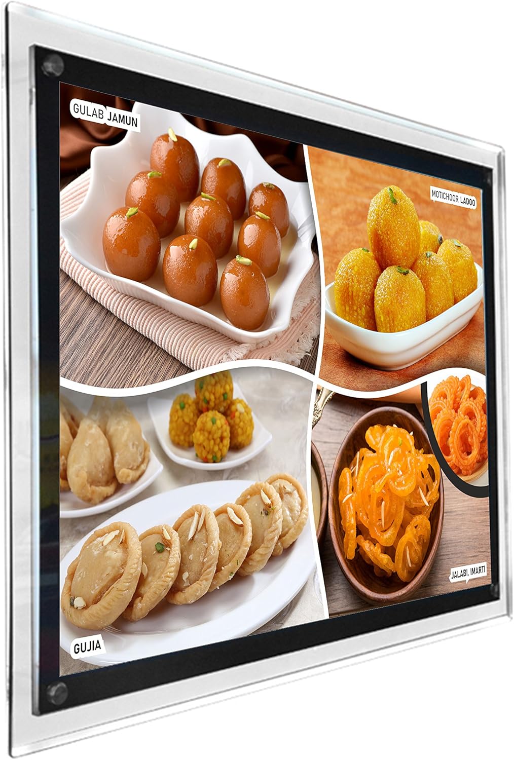 A2 à fixation murale Restaurant Fast Food rétroéclairé Cristal Cadre LED Menu Board Sign