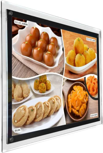 A2 à fixation murale Restaurant Fast Food rétroéclairé Cristal Cadre LED Menu Board Sign