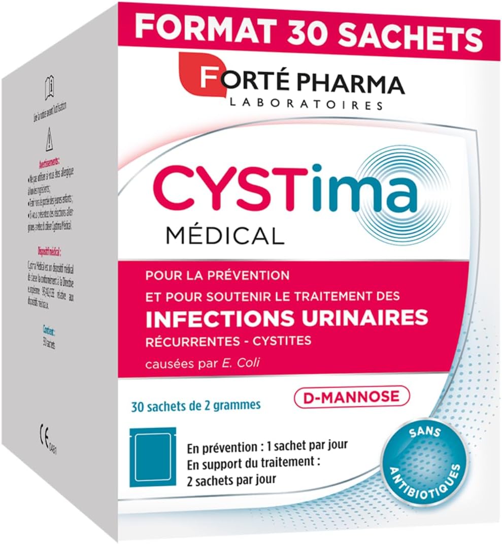 Cystima Medical - Dispositif medical - Cystites, infection urinaire femme, Prévention et traitement - D mannose d'origine végétale - Solution 100% naturelle - 30 Sachets, 1-2/jour Cystima 30 sachets