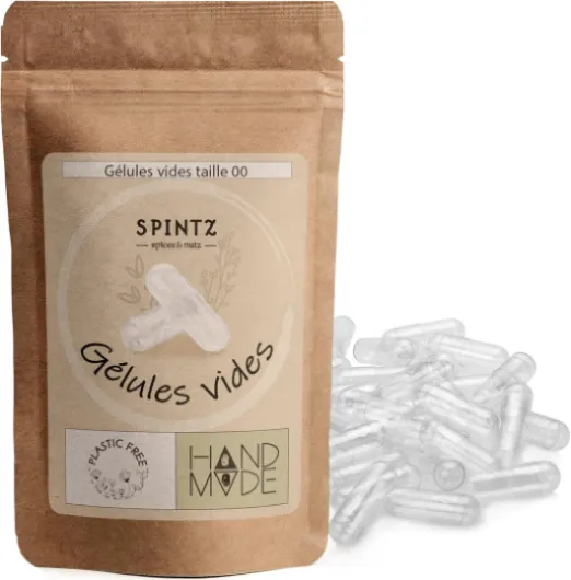 SPINTZ Gélules vides végétaliennes HPMC taille 00 (250 gélules) - Testé en laboratoire indépendant - Emballage sans plastique & durable - 100% cellulose végétale, non-GMO, sans allergènes, transparent 250 pièces
