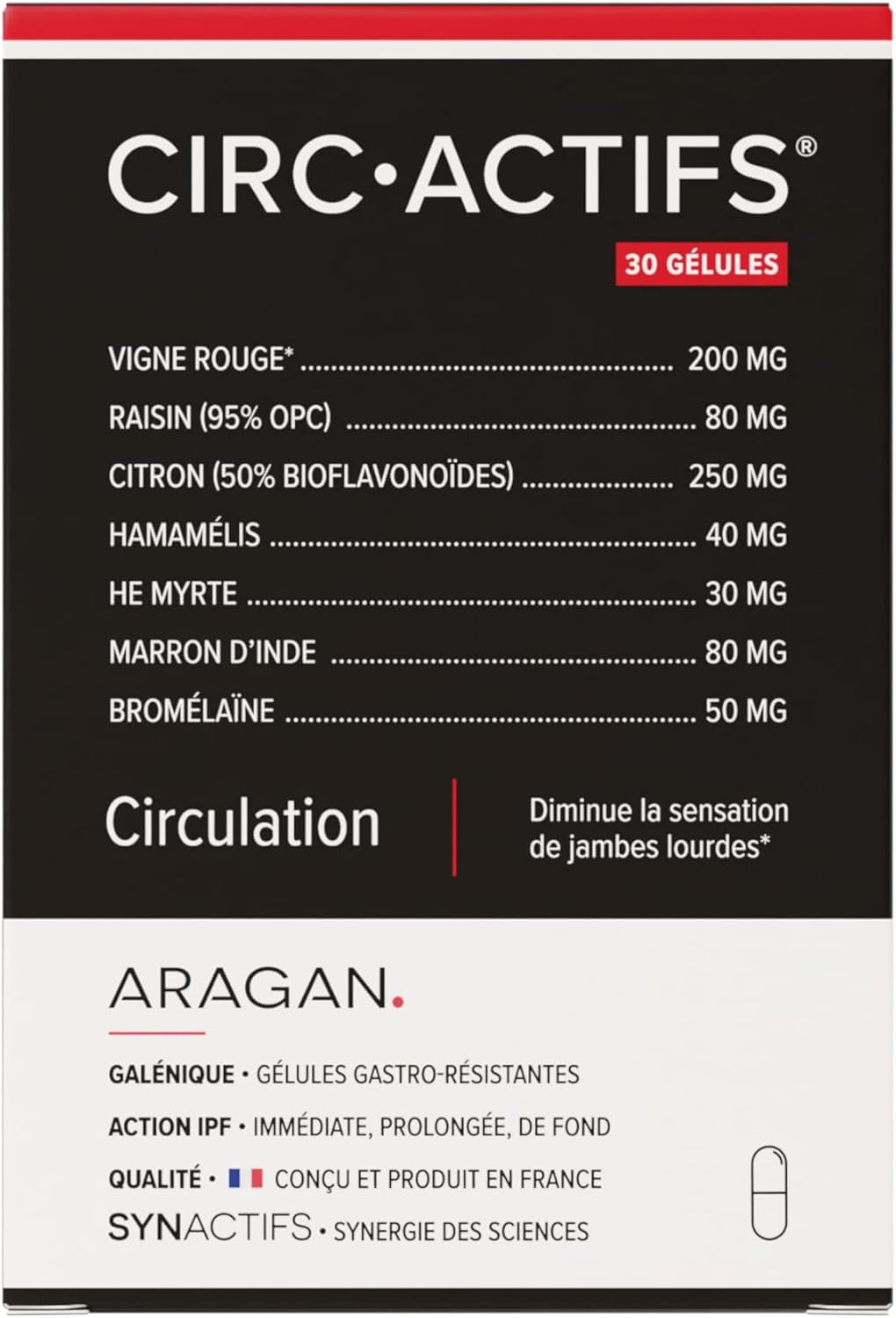 Synactifs - Circactifs - Complément Alimentaire Circulation, Jambes Lourdes - Vigne Rouge, Raisin, Citron, Sélénium, Huile essentielle - 30 gélules - 15 jours de prise - Fabriqué en France