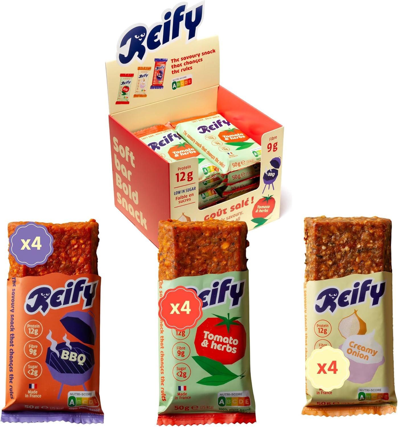 Barre Protéinée Salée – 12g Protéines Végétales, 175kcal Par Barre – Vegan, Sans Gluten, Faible en Sucres – Nutriscore A – Snack Salé Sain & Riche en Fibres – (12 Barres, 3 Saveurs Découverte) 3 Saveurs Découverte 12 Barres