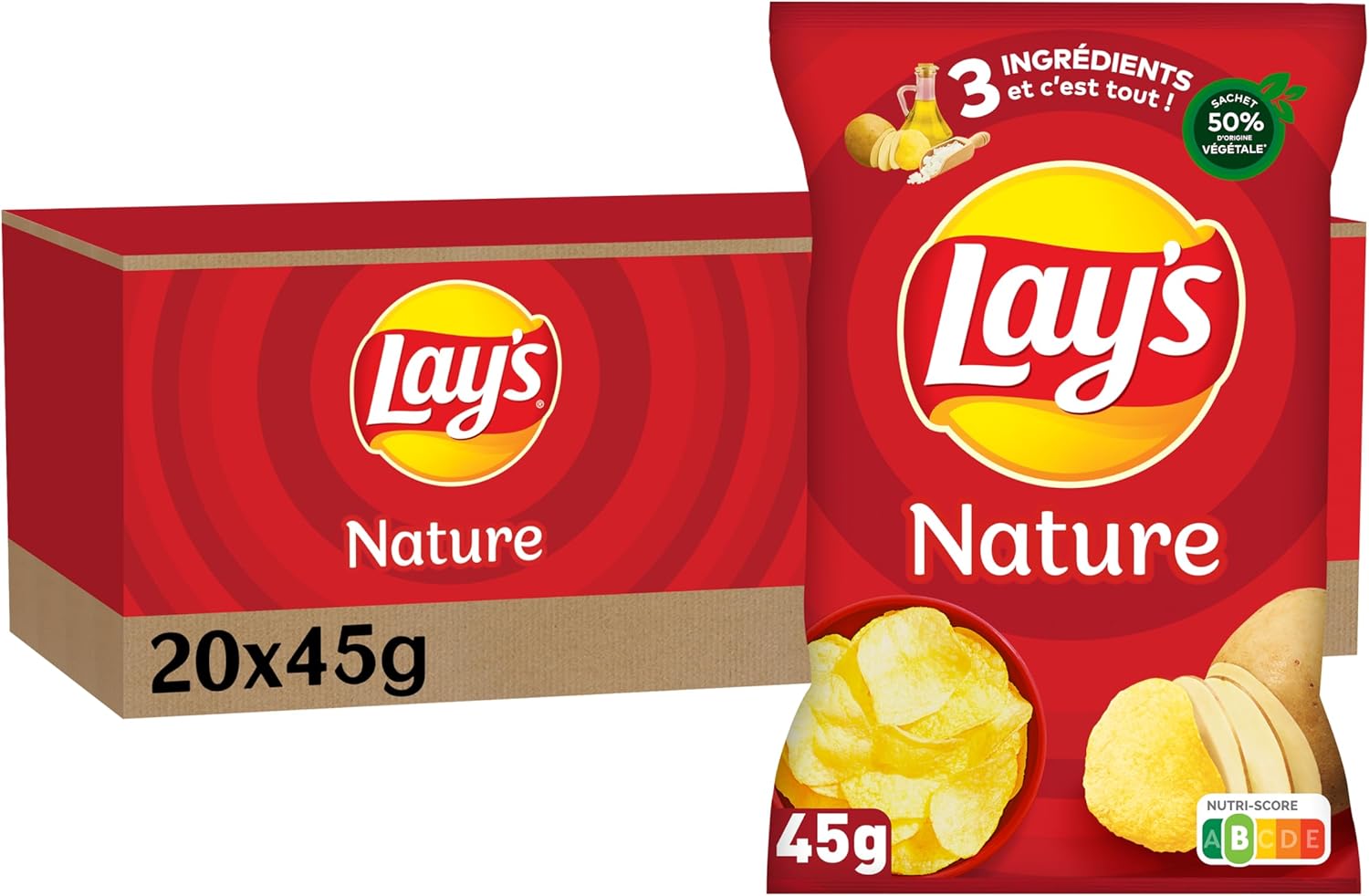 Lay's Chips Nature 45 g - Lot de 20 Sel 45 g (Lot de 20)