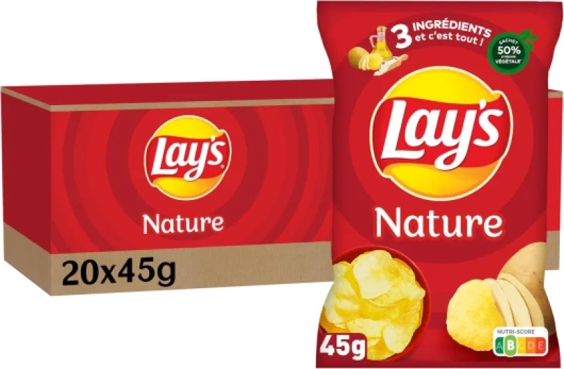 Lay's Chips Nature 45 g - Lot de 20 Sel 45 g (Lot de 20)