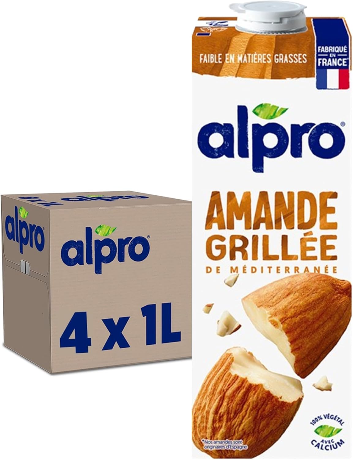 Boisson Végétale - Lait d'Amande Grillée - 1L - Lot de 4x1L 1 l (Lot de 4)