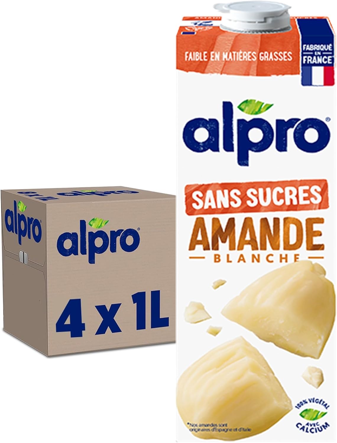 Boisson Végétale - Lait d'Amande Non Grillée Sans Sucres - 1L - Lot de 4x1L Lait d'amande non grillée sans sucre 1 l (Lot de 4)
