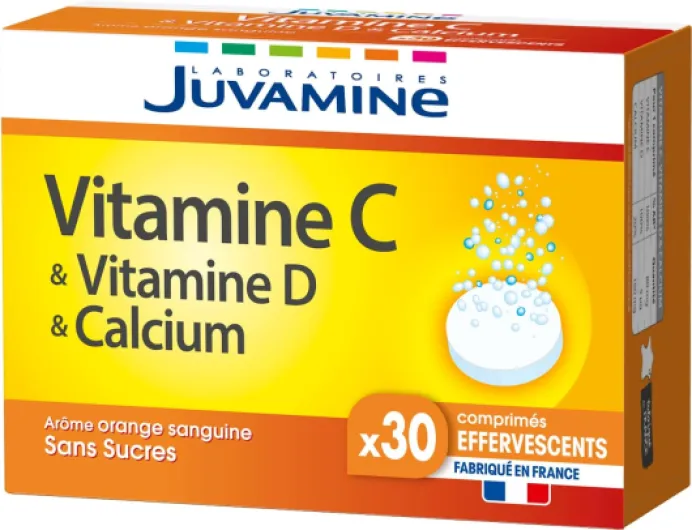Vitamine C, Vitamine D & Calcium - Fatigue - Vitalité - Vitamines - 1 Mois de Programme - 30 Comprimés Effervescents - Sans Sucres - Fabriqué en France