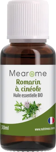 Huile Essentielle de ROMARIN A CINEOLE BIO - Rosmarinus Cineoliferum - Distillée en FRANCE - Mearome - 30 ml – 100% Pure et Naturelle, HEBBD, HECT Romarin Cinéole