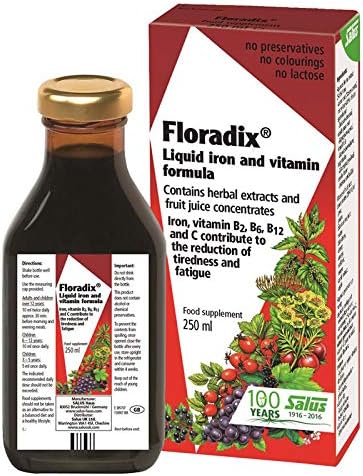 Floradix® Fer + Plantes - Formule Liquide Anti-Fatigue Riche en Fer - Enrichi en Vitamine C pour une Bonne Absorption - 250 ml 250 ml (Lot de 1)