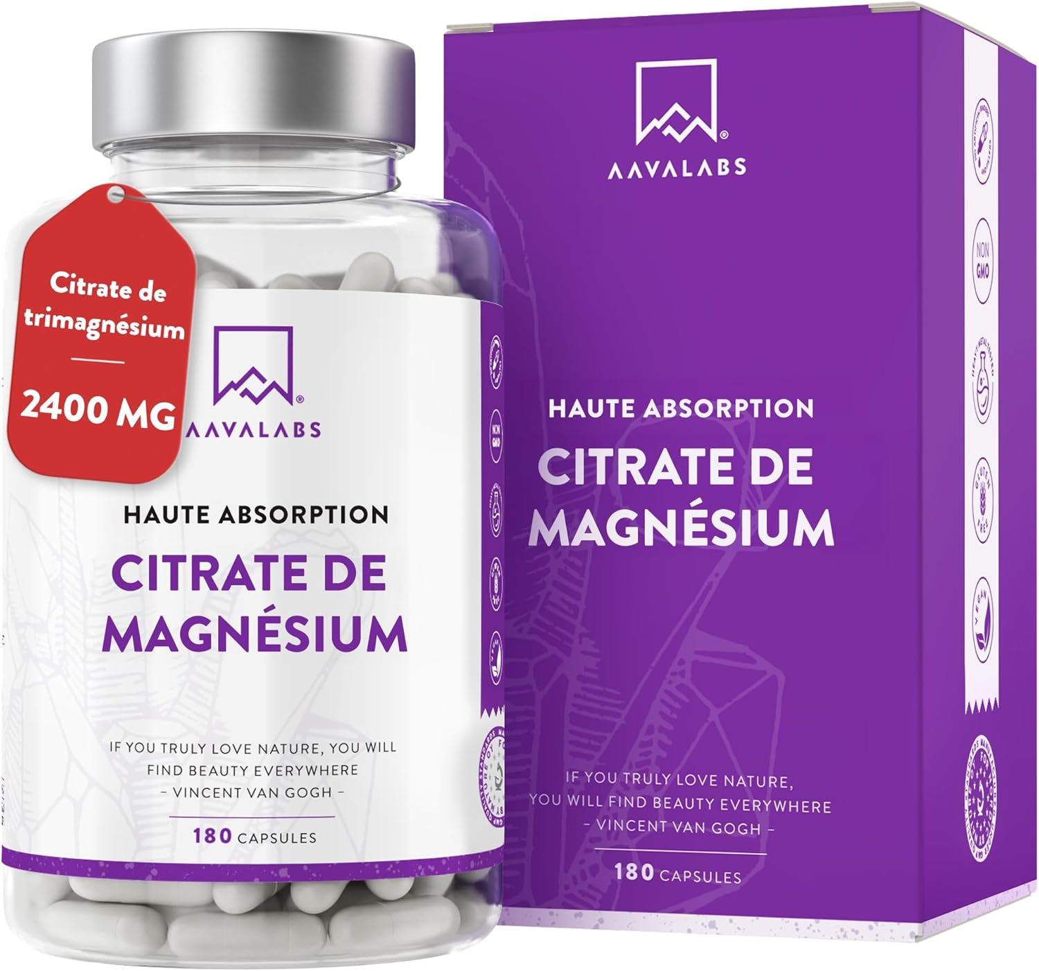 Citrate de Magnesium 2400mg dont 360mg de Magnésium Elementaire par dose quotidienne - Complément Alimentaire Magnesium Citrate Vegan Haute Teneur - Adapté aux Sportifs - 2 Mois de Cure - 180 Capsules