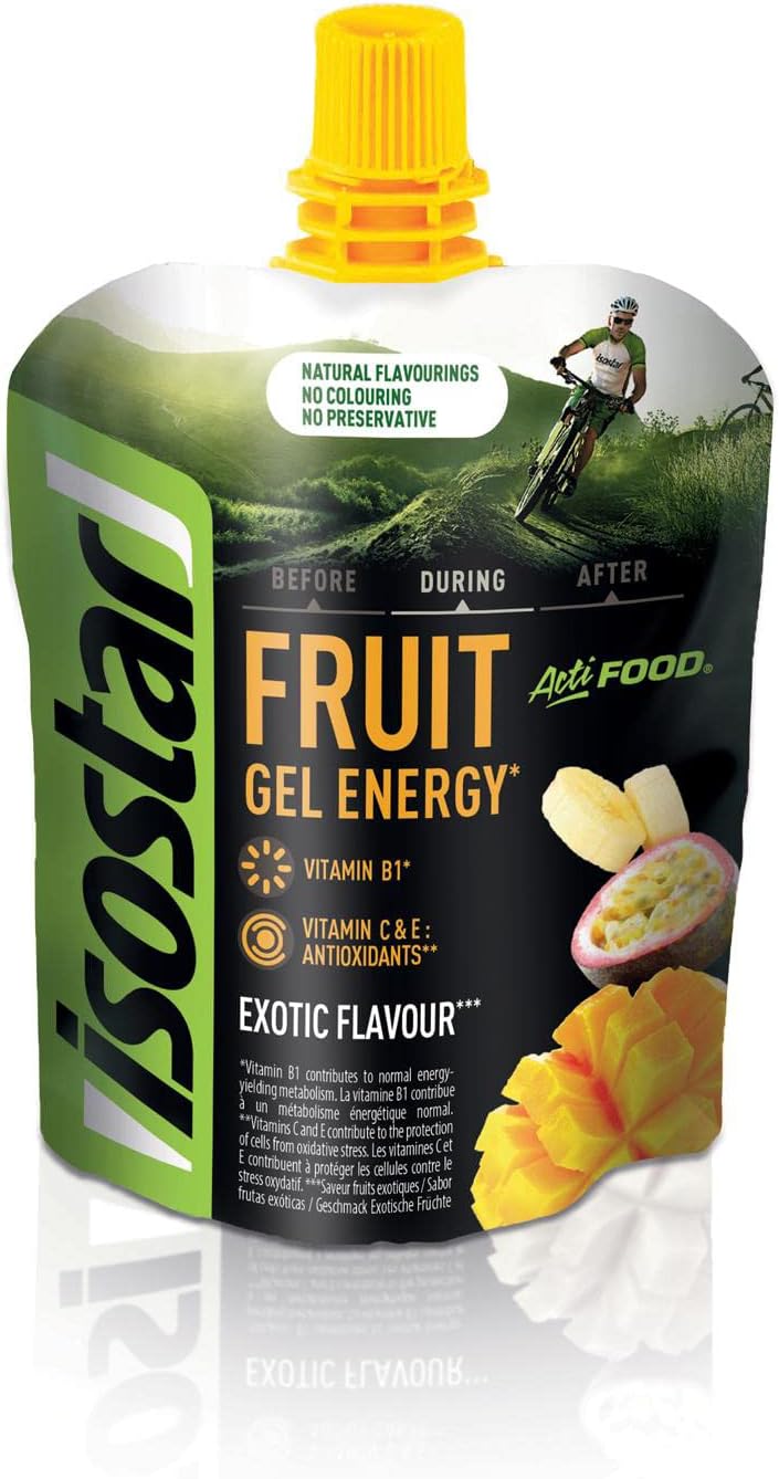 Isostar - Actifood Exotic Fruits - Gel Énergétique Source de Glucides et de Vitamines - Apport en Energie - 199482 Exotique 90 g (Lot de 1)