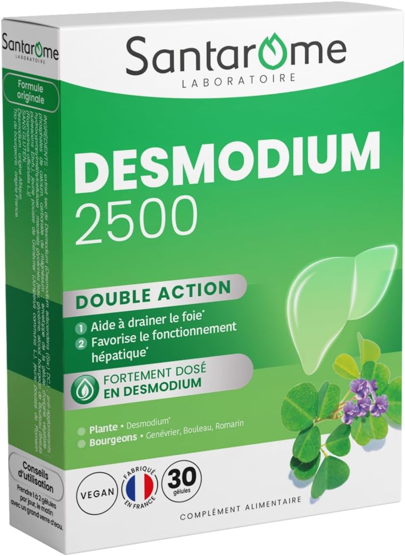 Desmodium 2500 - Complément Alimentaire Détoxifiant du Foie - Fonctionnement Hépatique & Protection du Foie - A base de plantes - 30 Gélules - Végan - Made In France Desmodium 2500 - 30 gélules