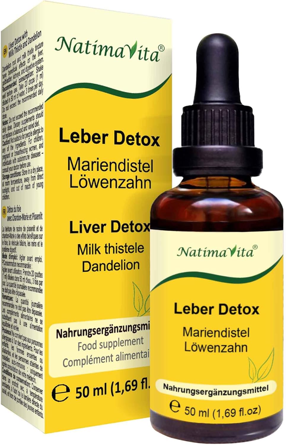 Détox du foie Chardon-Marie et Pissenlit – 50 ml – Détoxifiant et régénérant pour le foie, la vésicule biliaire et le système digestif – 100% naturel NatimaVita 50 ml (Lot de 1)