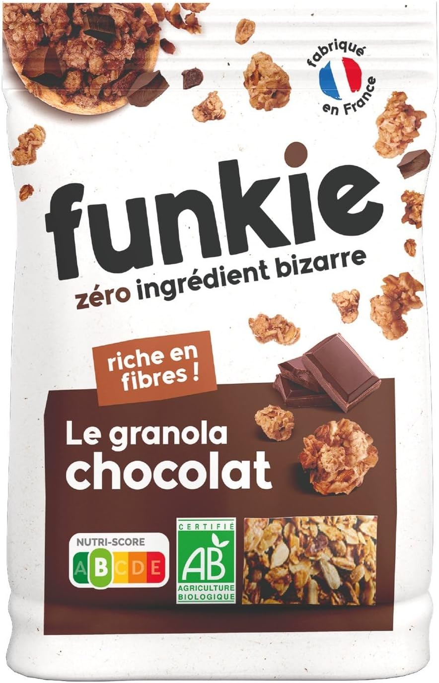 FUNKIE – Céréales Granola Bio au Chocolat, Croquant Gourmand pour un Petit-Déjeuner Énergisant (Sachet 300g) - Le Lot De 3