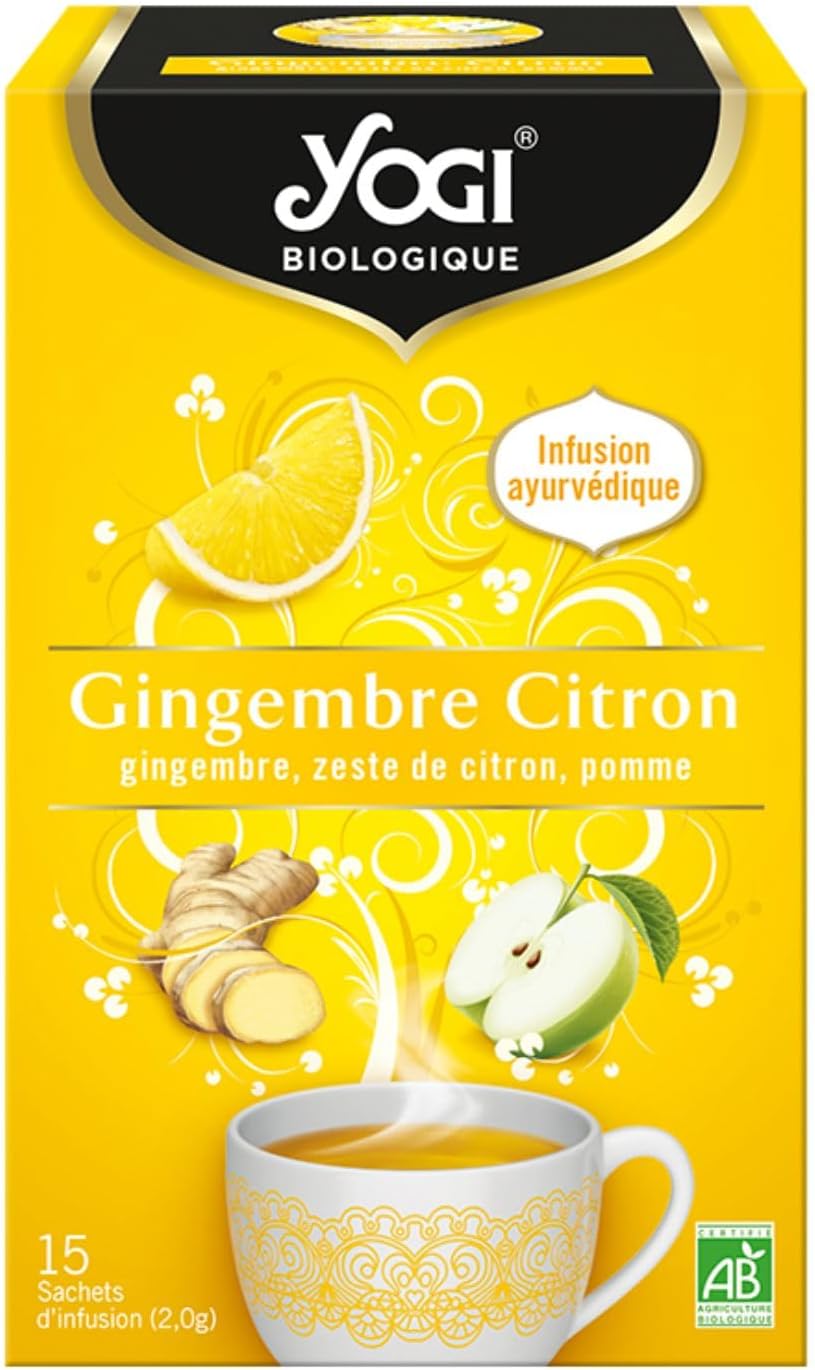 Biologique Gingembre Citron, Infusion 100% Bio Gingembre, Zeste de Citron et Pomme, 15 Sachets thermosoudés et sans agrafe, 311716