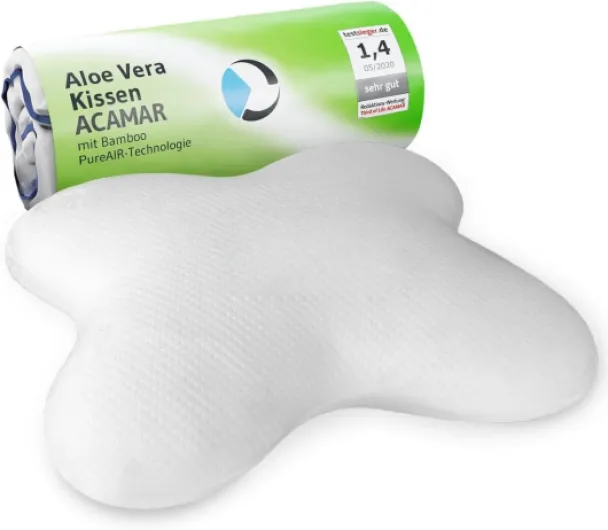 Oreiller Papillon ACAMAR Aloe Vera et Charbon de Bambou - Coussin Ergonomique à Mémoire de Forme pour Dormir sur Le Côté ou Moitié Côté-Ventre - Taie soin de la peau - Oreiller Hypoallergénique Ivoire Mousse avec charbon de bambou