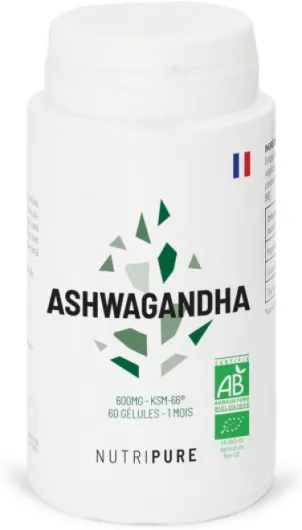 Ashwagandha Bio KSM66® - Plante Adaptogène de l'Ayurvéda - Vegan - Complément Alimentaire Bien-être Intellectuel et Physique - Stress, Anxiété - 60 gélules - 1 Mois - Fabriqué en France 60 unité (Lot de 1)