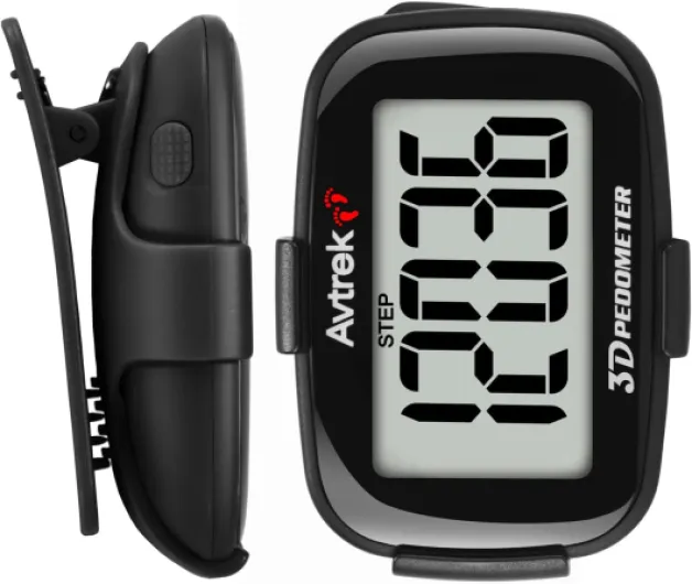 AVTREK Compteur de Pas 3D précis pour la Marche écran géant podomètre numérique pour la Course avec Affichage du Temps et rétroéclairage LED Noir
