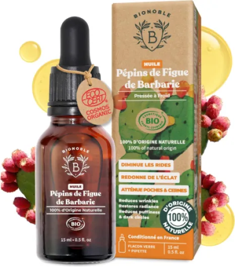 Huile de Pépin de Figue de Barbarie Bio, Pure, Pressée à Froid, Sans Hexane - Anti-Âge, Diminue Rides, Cernes et Poches - Huile de Figue de Barbarie Bio Visage - Flacon Verre, Pipette - 15ml 15 ml (Lot de 1) Figue de Barbarie