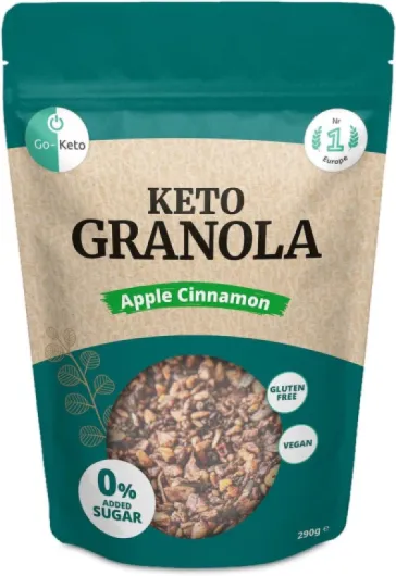 Go-Keto Keto Granola Apple Cinnamon 290g - Muesli Keto pour un délicieux petit déjeuner Keto, avec chips de noix de coco, noix, graines de tournesol & pépins de courge, végétalien, sans gluten