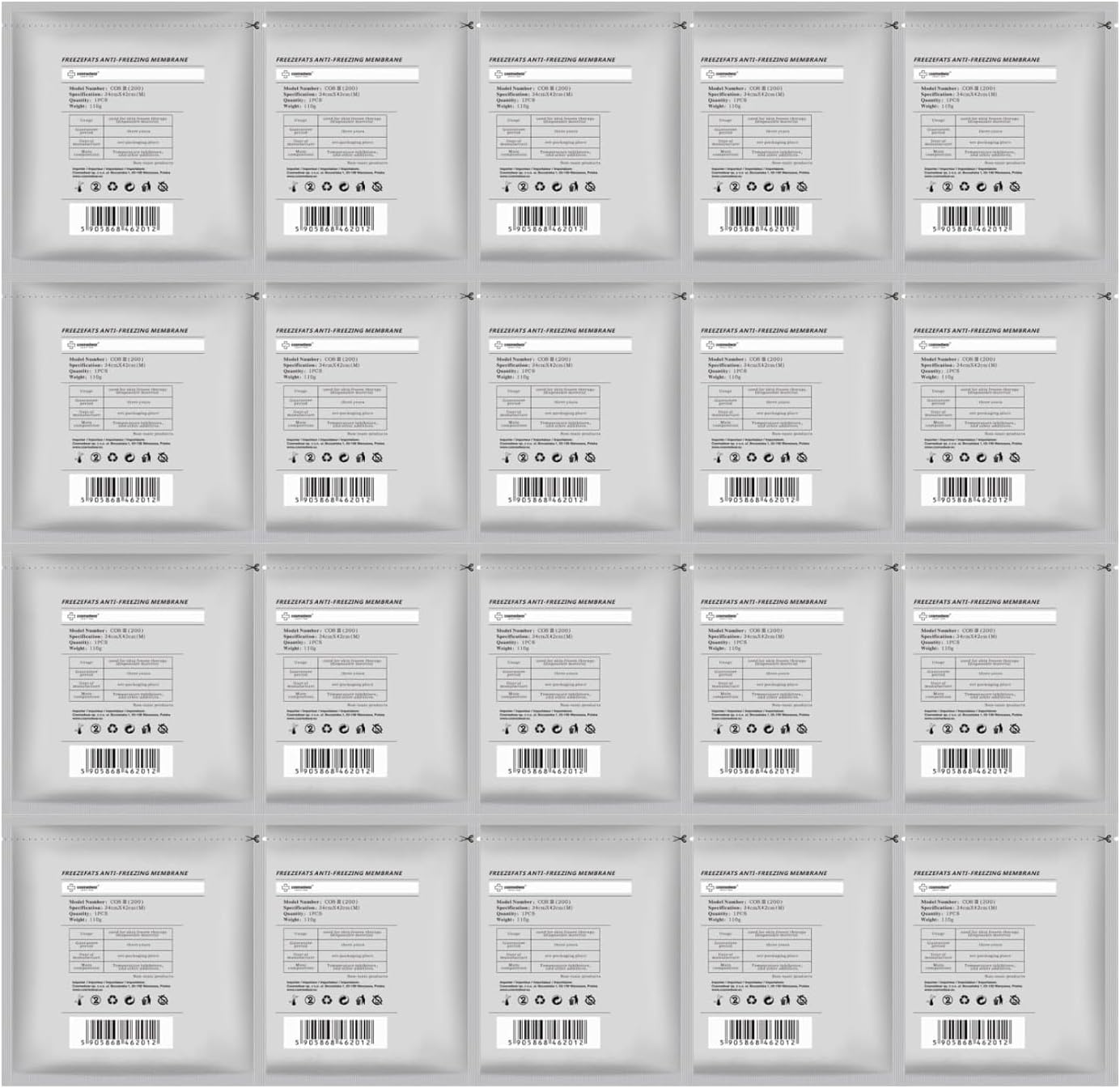 Freezefats Lot de 20 membranes cryolipolyse 42 cm x 34 cm – Une membrane cryolipolyse de la célèbre marque Freezefats 110 g – Une membrane pour le traitement de la cryolipolyse