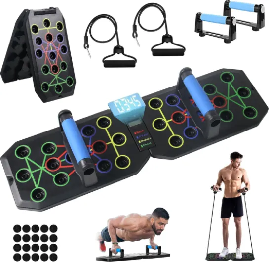 Planche de Pompes Pliable avec Compteur Intelligent, Push Up Rack Board Multifonctionnelle Pliante avec Coussinets en Antidérapants, Planche Push up Bar pour Musculation et Sport Maison
