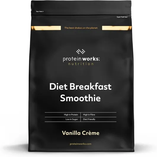 Diet Breakfast Smoothie - Vanille Crème - Petit-déjeuner sur le pouce - Hyperprotéiné et peu sucré - THE PROTEIN WORKS - 500g Vanille Crème 500 g (Lot de 1)