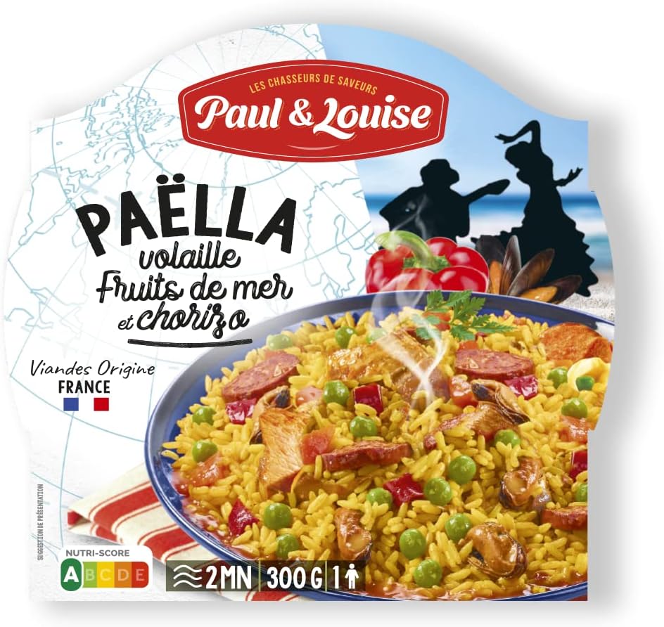 Paul & Louise Paëlla poulet et fruit de mer 300g - Prêt en 2 min- 100% Poisson issue de la pêche durable MSC 300 g (Lot de 1)