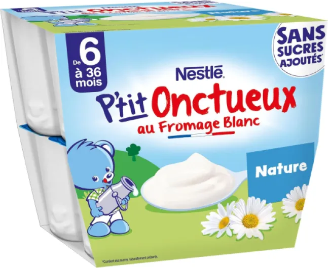 NESTLÉ BÉBÉ - P'TIT ONCTUEUX LES SANS SUCRES AJOUTÉS NATURE DES 6 MOIS 8X90G