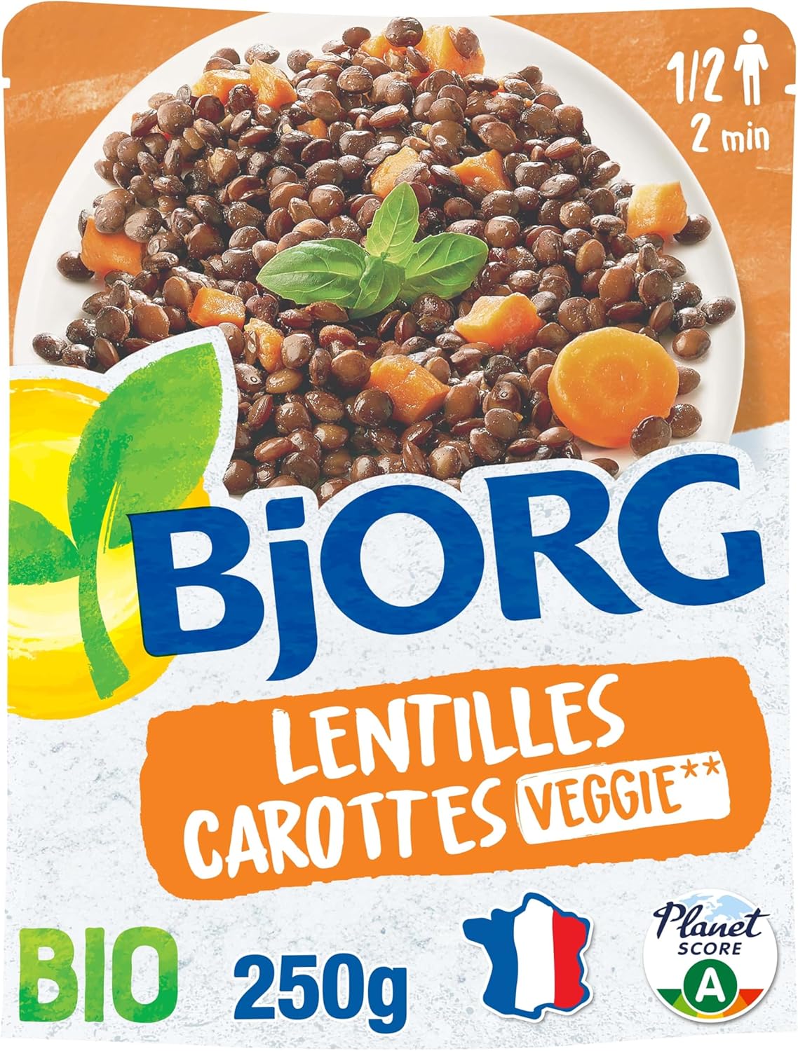 Plat Cuisiné Lentilles Carottes Bio - Plat Préparé Bio et Végétarien - Doypack Micro-ondable 250 g