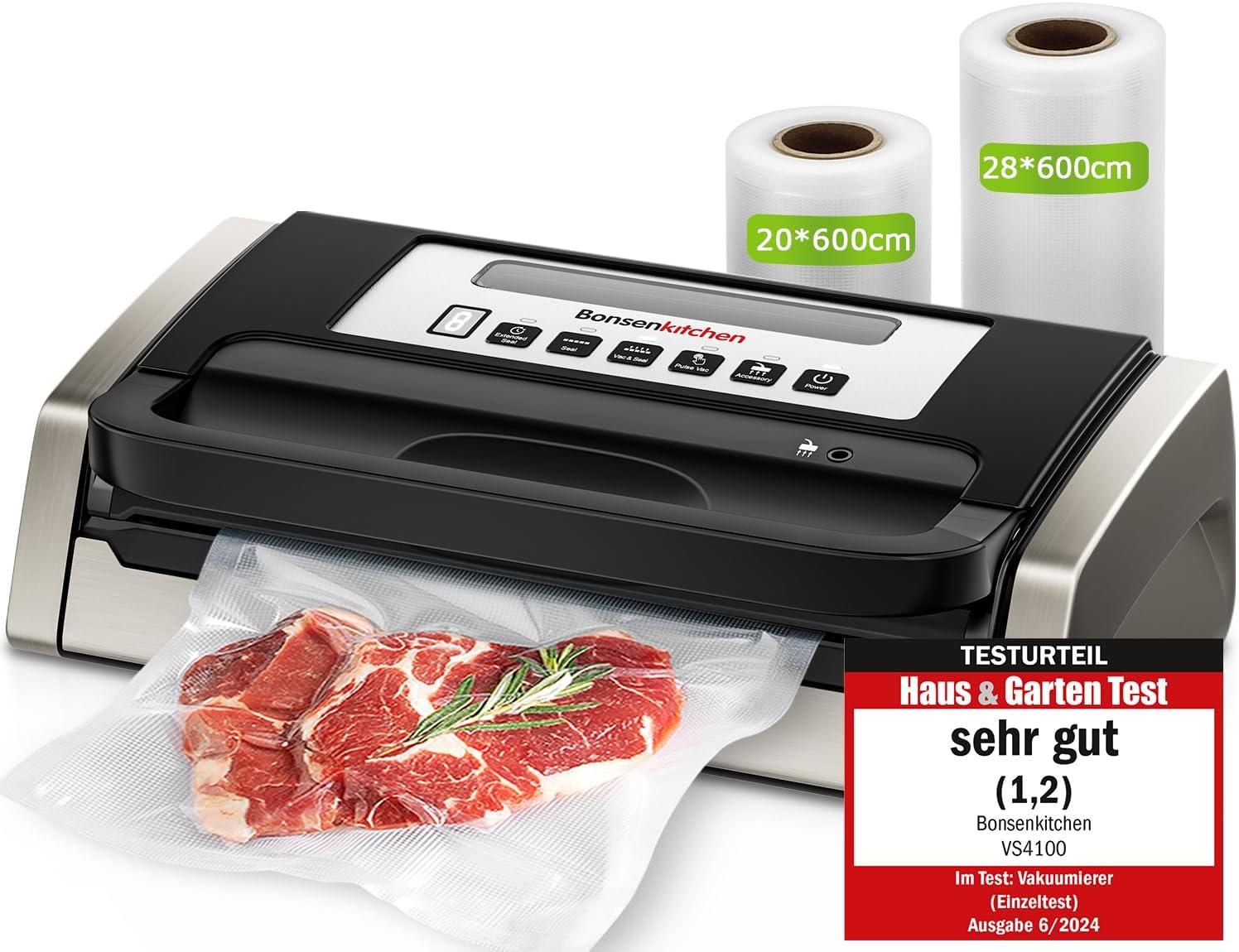 Machine Sous Vide Alimentaire, Puissante et Silencieuse, Technologie Globefish pour un Travail Continu, Conception avec Poignée Verrouillée, Cutter Intégré, 2 Rouleaux de sacs inclus Noir