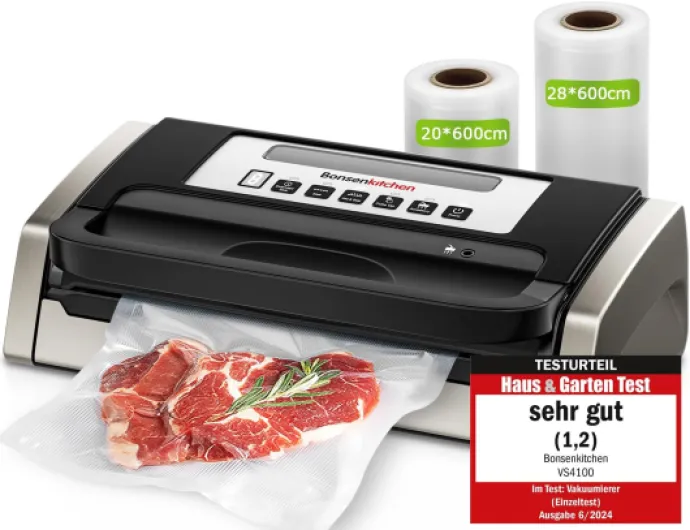 Machine Sous Vide Alimentaire, Puissante et Silencieuse, Technologie Globefish pour un Travail Continu, Conception avec Poignée Verrouillée, Cutter Intégré, 2 Rouleaux de sacs inclus Noir