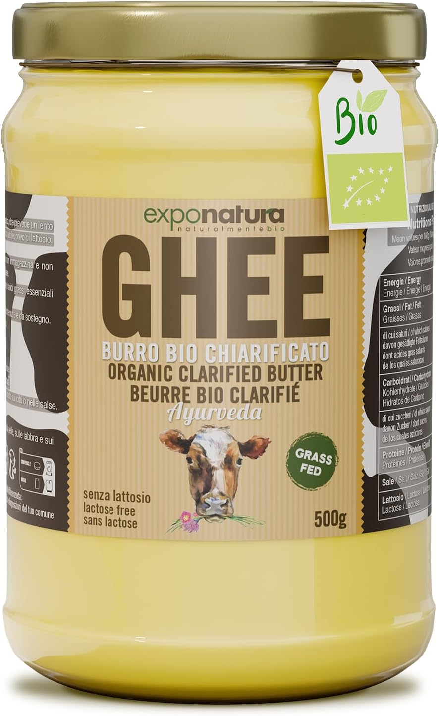 Ghee Bio - beurre clarifié selon l'ancienne recette ayurvédique - uniquement à partir du lait de vaches au pâturage - extrêmement digestible sans lactose - Exponatura (500 g) Ghee 500 g (Lot de 1)