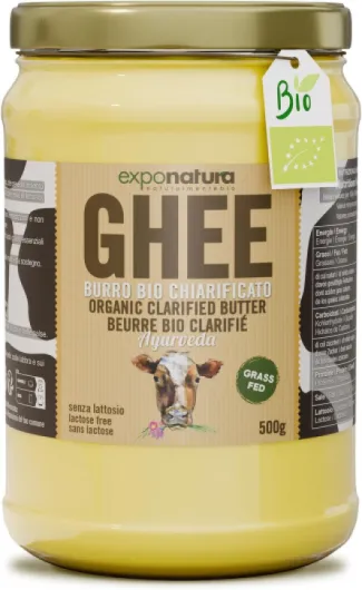 Ghee Bio - beurre clarifié selon l'ancienne recette ayurvédique - uniquement à partir du lait de vaches au pâturage - extrêmement digestible sans lactose - Exponatura (500 g) Ghee 500 g (Lot de 1)