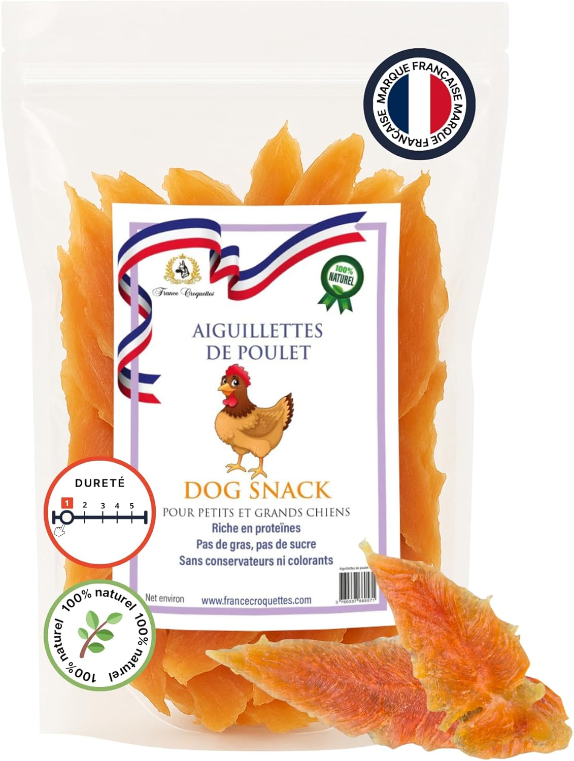 Aiguillettes de Poulet Naturelles pour Chien – 500g – Riche en protéines, Faible en Calories, sans arômes artificiels ni colorants, Hypoallergénique – friandises saines et tendres - France croquettes