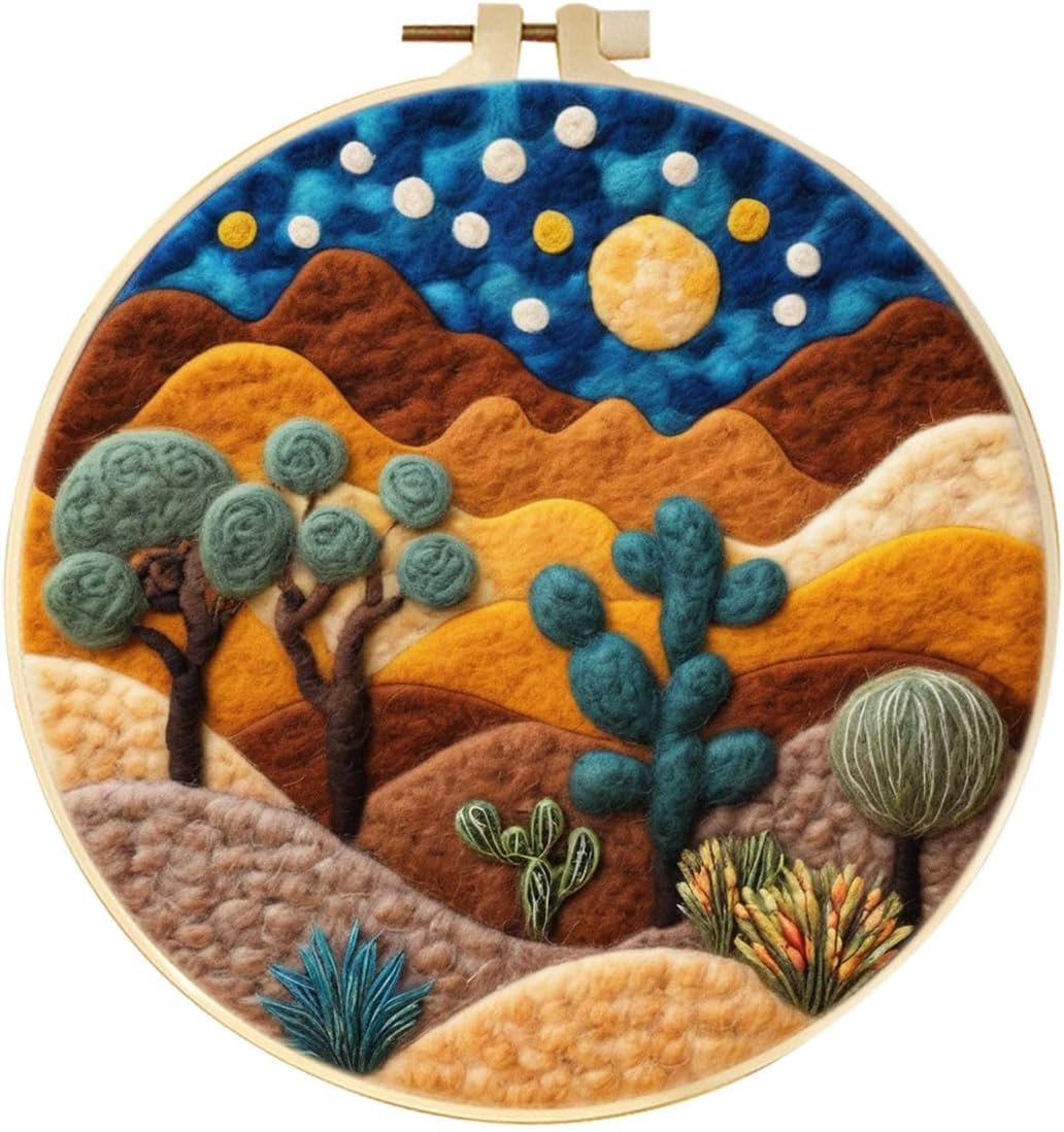 MIRONS Feutres Aiguilletés, Paysage végétal du désert Feutrage de Laine Kit, Laine Feutrée, Aiguille Feutrage Starter Kit avec instructions pour les débutants, laine à feutrer