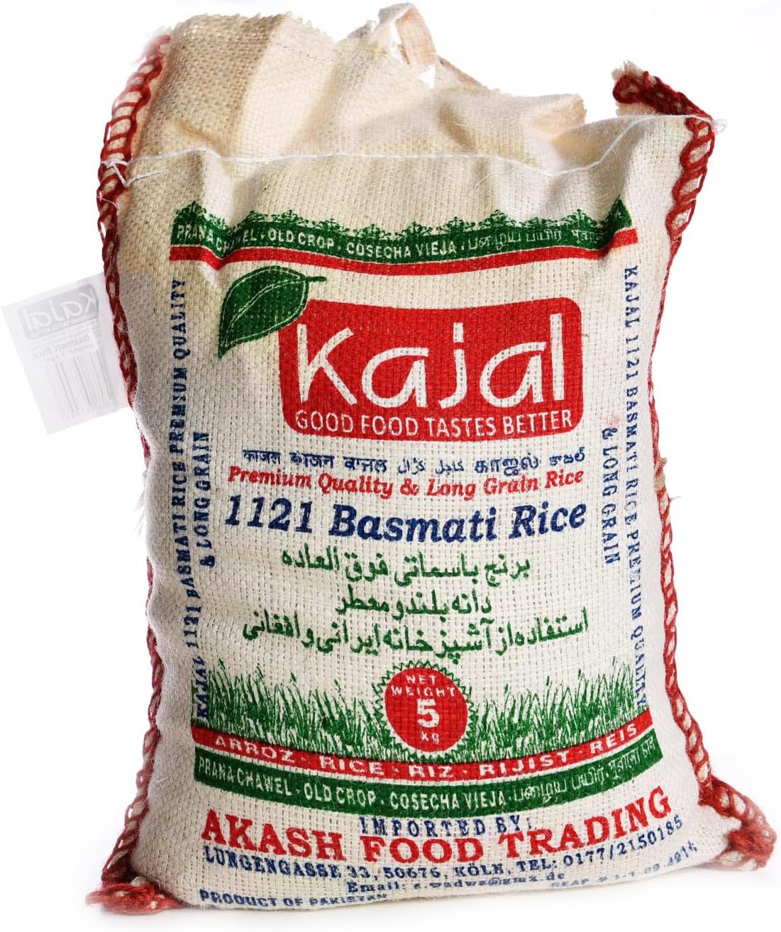 Riz Basmati Kajal Premium 1 x 5kg - Riz premium à grains longs, aromatique et moelleux, idéal pour les plats traditionnels, de haute qualité, sans gluten, végétalien, riche en nutriments