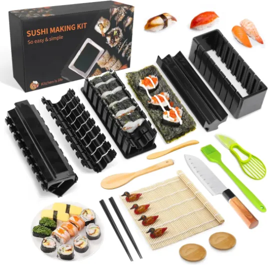 Sushi Maker Kit, 20 pcs DIY Kit Sushi Complet pour Les Débutants avec Tapis à sushi,Baguettes,Trancheuse d'avocat,Pagaie, épandeur,Couteau à Sushi,Porte-baguettes,Plats à Sauce,Brosse - 21 PCS