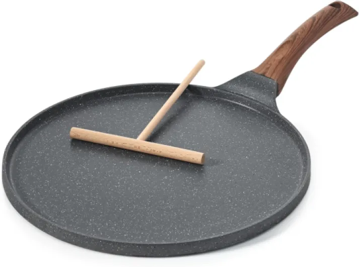 Poêle à Crêpes 26 cm avec Revêtement Antiadhésif en Granit Suisse - Compatible Induction - Crêpière avec Répartisseur de Pâte - Poignée Confortable et Ergonomique Gris 26cm