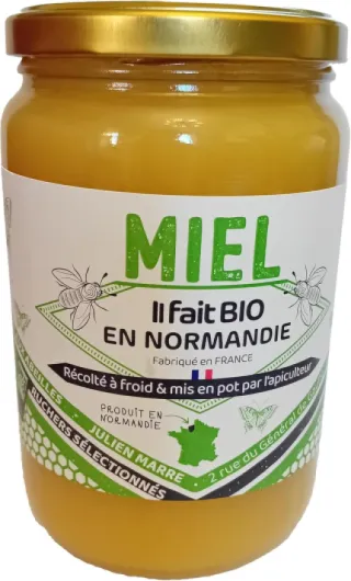 Miel Bio de Normandie (1 Kg), Délicieusement crémeux et récolté à froid - origine France - certifié BIOLOGIQUE - Naturel - Non chauffé - Non Pasteurisé - La Mare aux Abeilles.