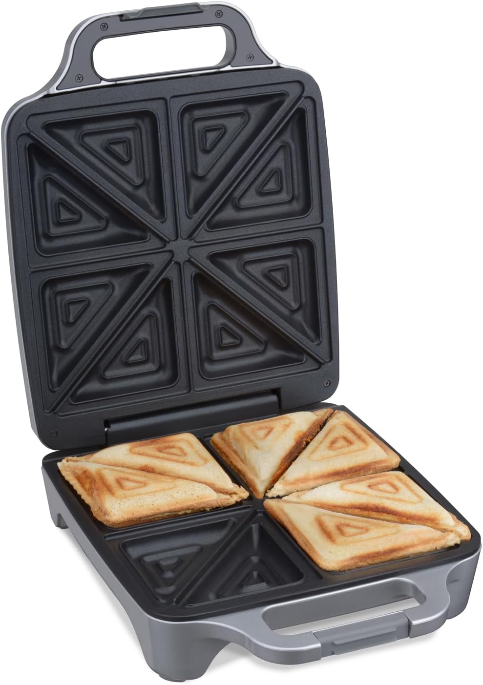 6269 Appareil à croque-monsieur XXL pour 4 sandwichs divisés en diagonale, American Toast, Remplissage XXL, Information optique, 1800 W, Argenté
