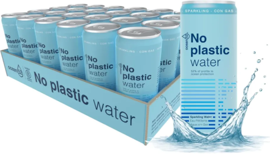Eau Minérale Gazeuse - No Plastic Water, Ocean52 – 24 Canettes 33cl - Eau Minérale Naturelle Gazeuse - Pack 24 unités x 33cl - Eau minérale en canette - Natural mineral water - Sans BPA.