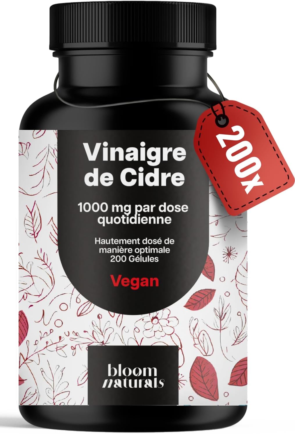 Gélules de Vinaigre de Cidre Hautement Dosées - 200 Gélules - 1000 mg par Dose Quotidienne - Vegan & Produites en Allemagne - Vinaigre de Cidre Gelules - Apple Cider Vinegar Capsules Sans saveur